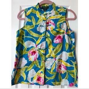 Sleeveless Mao Neck blouse 100% Cotton.